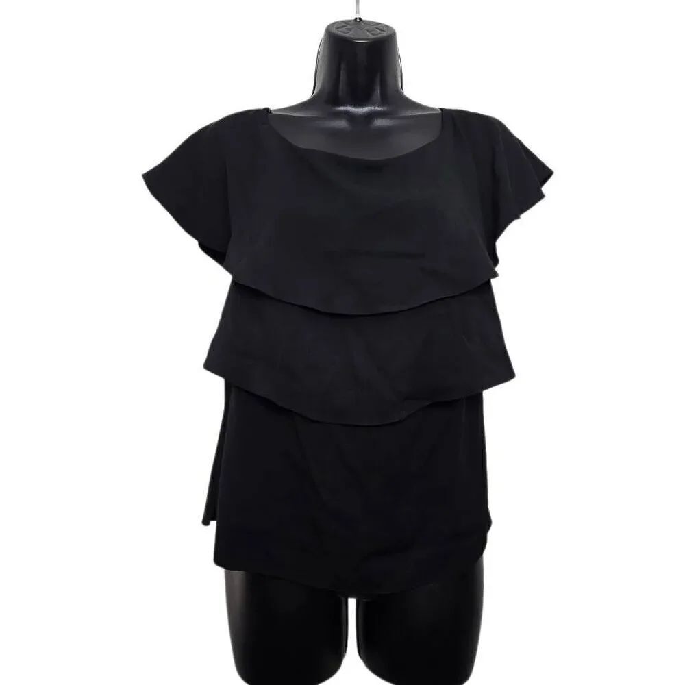 Yeohlee Blouse Size Small Silk Ruffle Black Top Flowy Classic